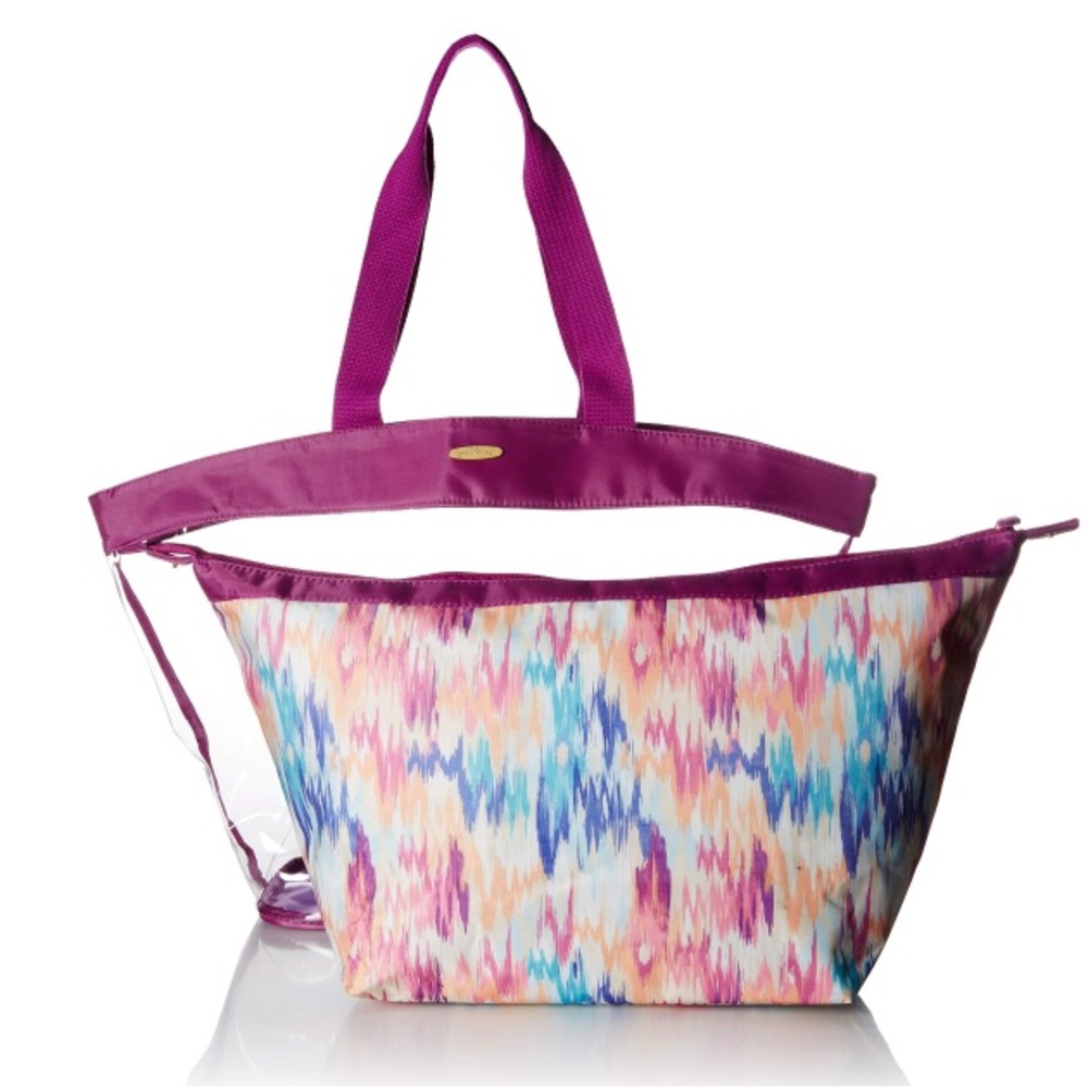 Jack & Missy Resort Collection 2 In 1 Tote Clear Purple Multi Flame Print NWOT